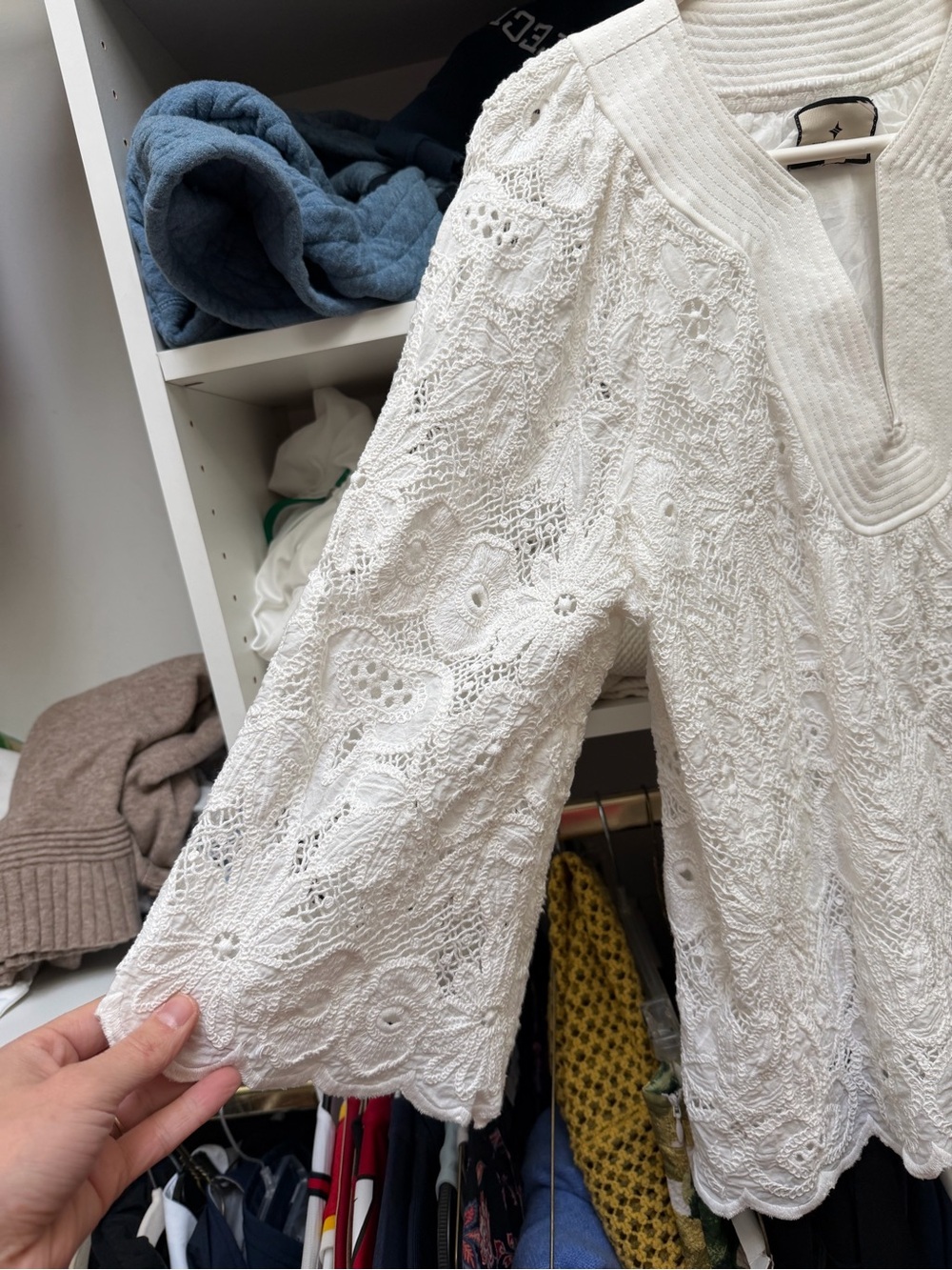 Tuckernuck White Crochet Lace Blouse with Split V-Neck - Picture 5 of 6